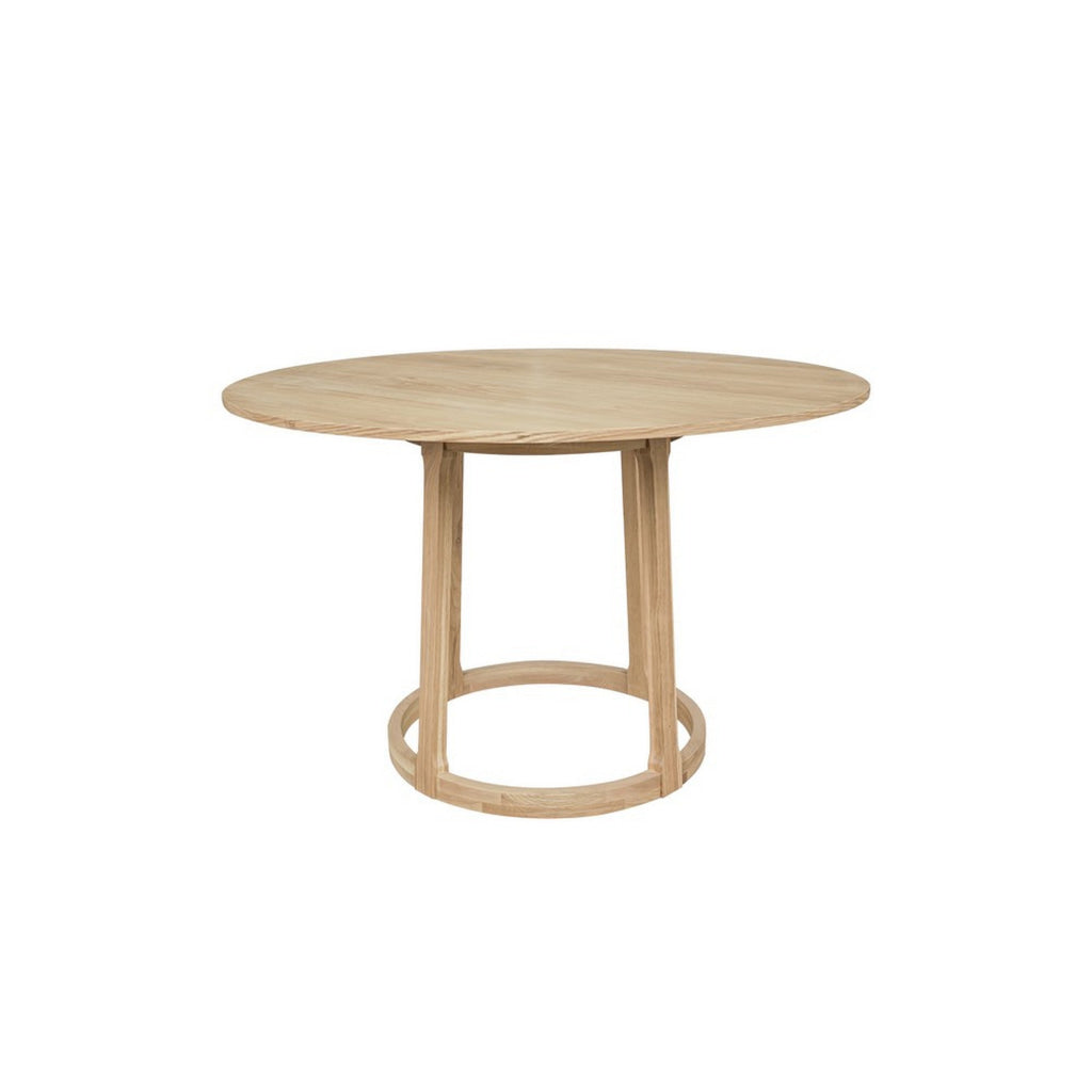 Hane 47 Inch Dining Table Round Tabletop Natural Brown Oak Wood Veneer By Casagear Home BM313568