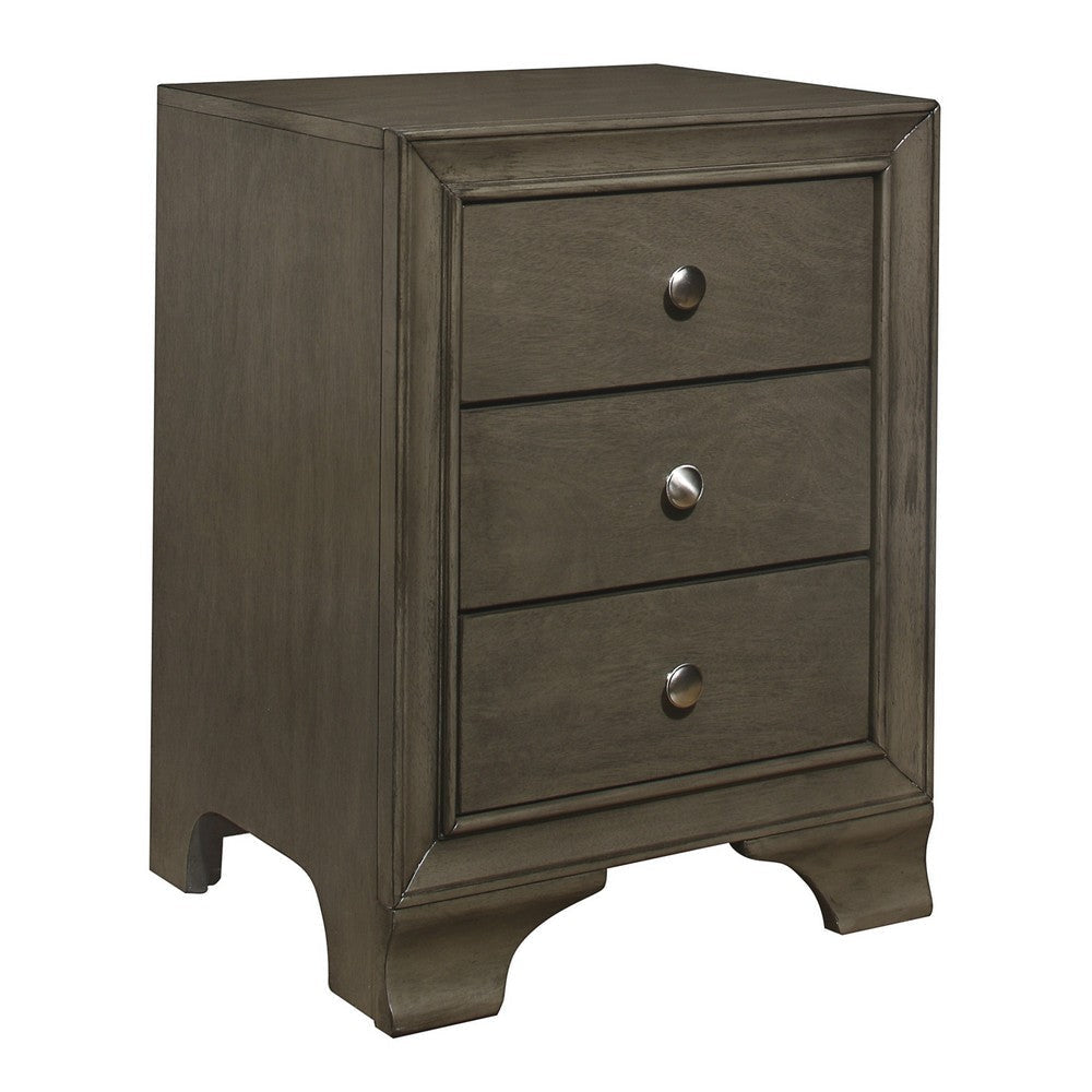 Folu 26 Inch Nightstand USB Port 3 Drawers with Chrome Knobs Gray Finish By Casagear Home BM313570