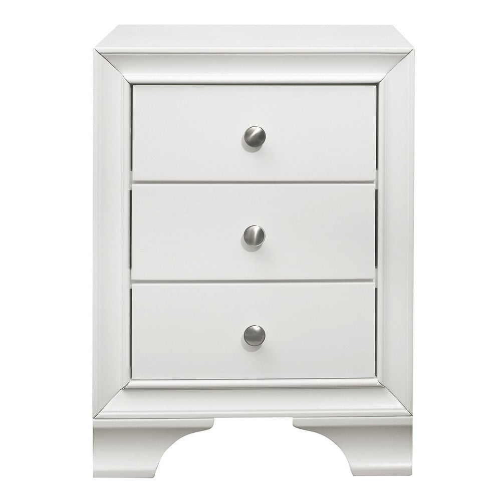 Folu 26 Inch Nightstand USB Port 3 Drawers with Chrome Knobs White By Casagear Home BM313571