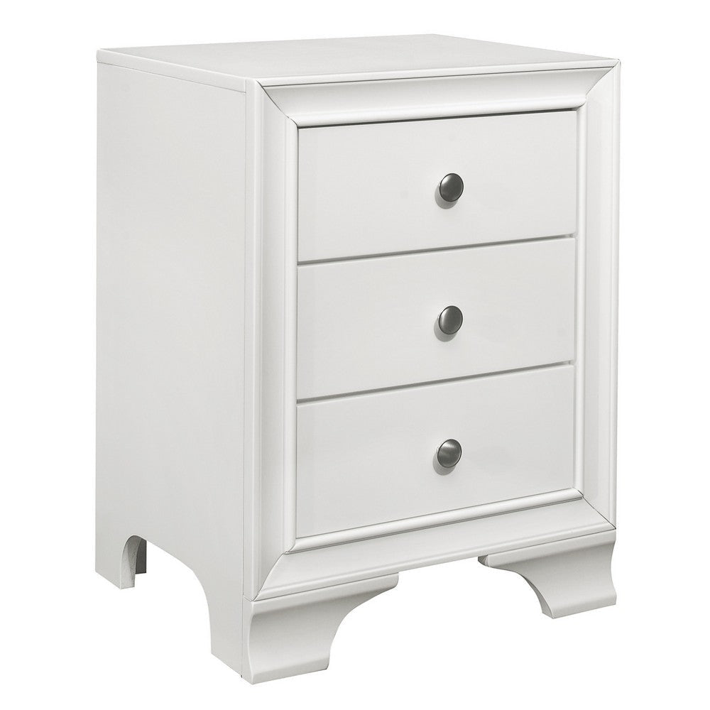 Folu 26 Inch Nightstand USB Port 3 Drawers with Chrome Knobs White By Casagear Home BM313571