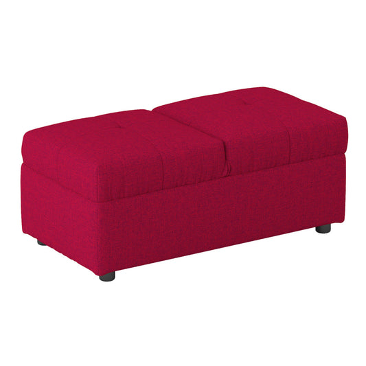 Caroline 41 Inch Storage Ottoman Chair, Tufted Seat, Adjustable Top, Red By Casagear Home