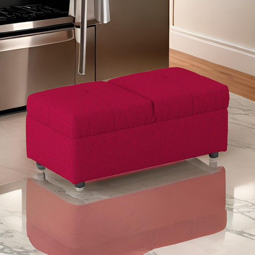 Caroline 41 Inch Storage Ottoman Chair, Tufted Seat, Adjustable Top, Red By Casagear Home