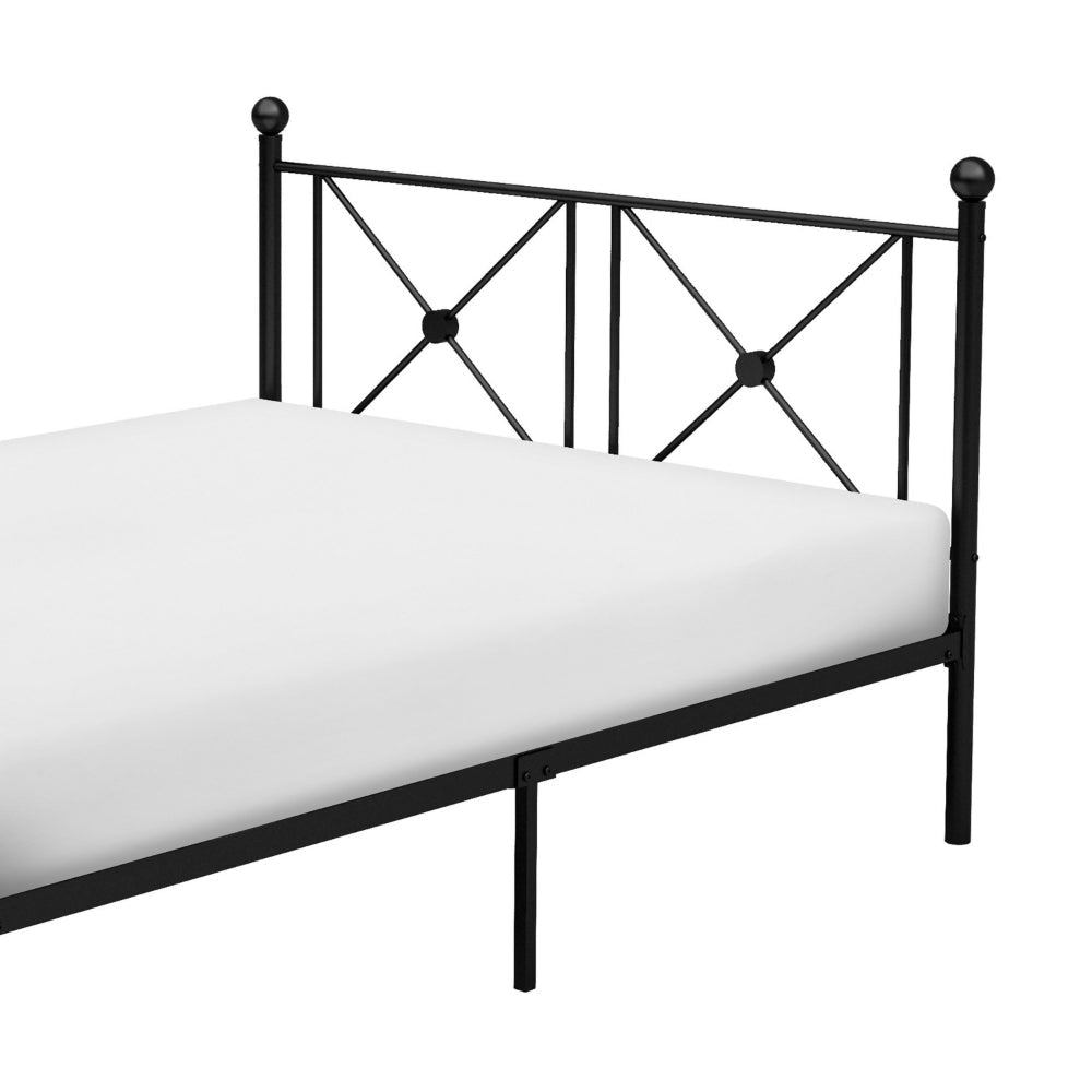 Leu Full Platform Bed X Panel Accents with Medallion Centers Black Metal By Casagear Home BM313574