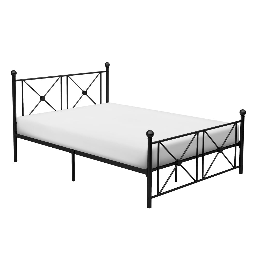 Leu Full Platform Bed, X Panel Accents with Medallion Centers, Black Metal By Casagear Home