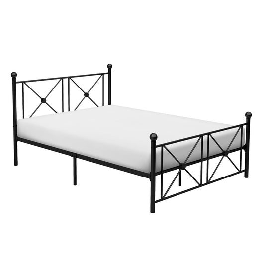 Leu Full Platform Bed, X Panel Accents with Medallion Centers, Black Metal By Casagear Home