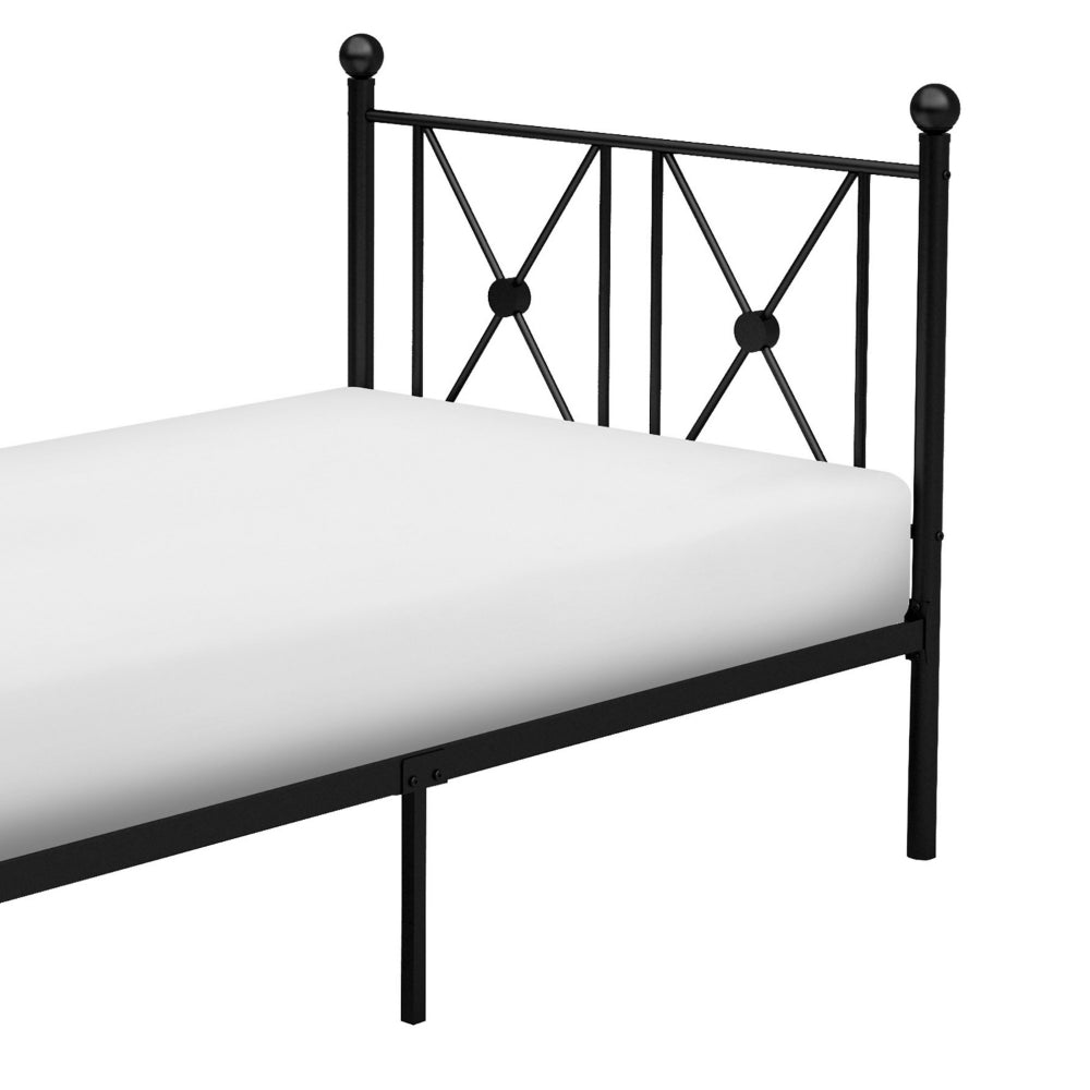 Leu Twin Platform Bed, X Panel Accents with Medallion Centers, Black Metal By Casagear Home