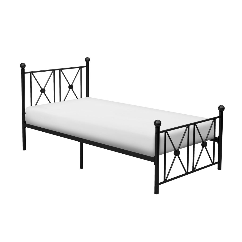 Leu Twin Platform Bed X Panel Accents with Medallion Centers Black Metal By Casagear Home BM313575