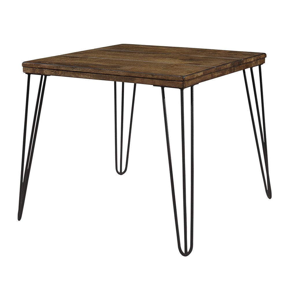 Hali 22 Inch Side End Table Rubberwood Black Metal Hairpin Legs Brown By Casagear Home BM313579