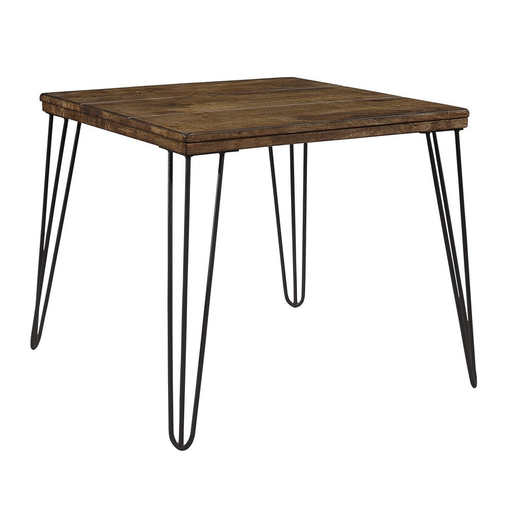 Hali 22 Inch Side End Table Rubberwood Black Metal Hairpin Legs Brown By Casagear Home BM313579