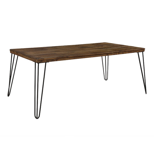 Hali 44 Inch Cocktail Coffee Table, Rubberwood, Black Metal Legs, Brown By Casagear Home