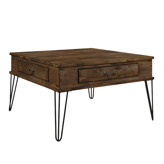 Itti 32 Inch Square Cocktail Coffee Table, 2 Drawers, Brown Wood, Black By Casagear Home