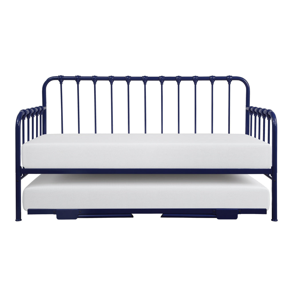 Ziva Daybed with Lift Up Trundle Navy Blue Metal Frame Folding Legs By Casagear Home BM313584