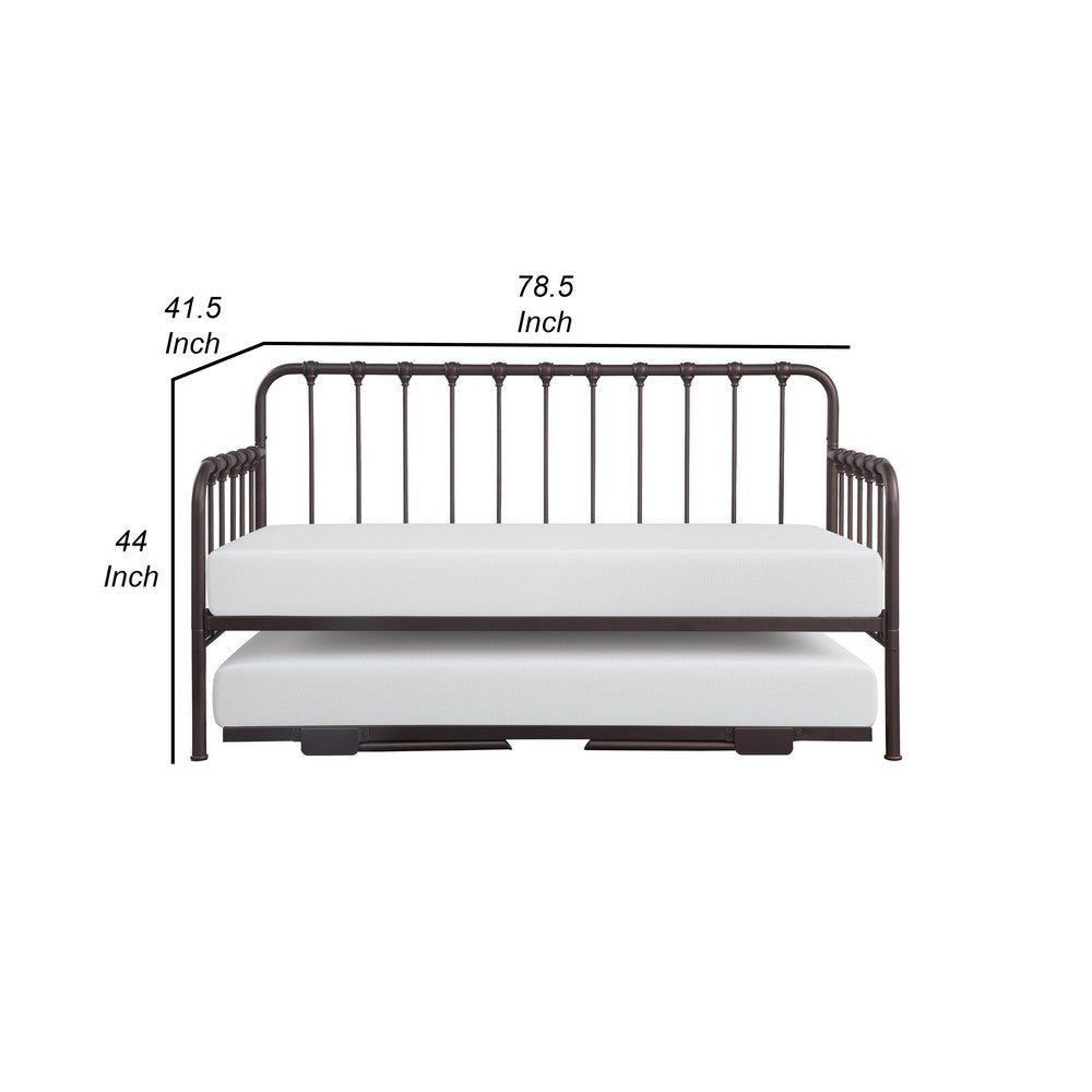Ziva Daybed with Lift Up Trundle Dark Bronze Metal Frame Folding Legs By Casagear Home