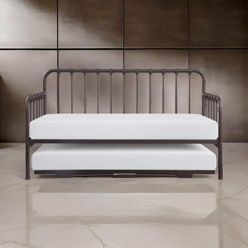 Ziva Daybed with Lift Up Trundle, Dark Bronze Metal Frame, Folding Legs By Casagear Home