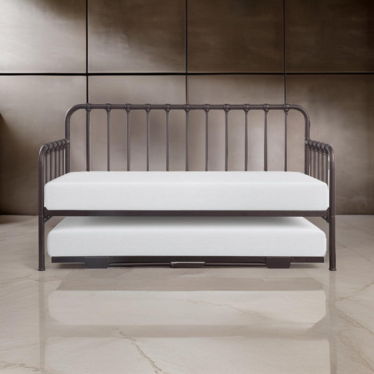 Ziva Daybed with Lift Up Trundle, Dark Bronze Metal Frame, Folding Legs By Casagear Home