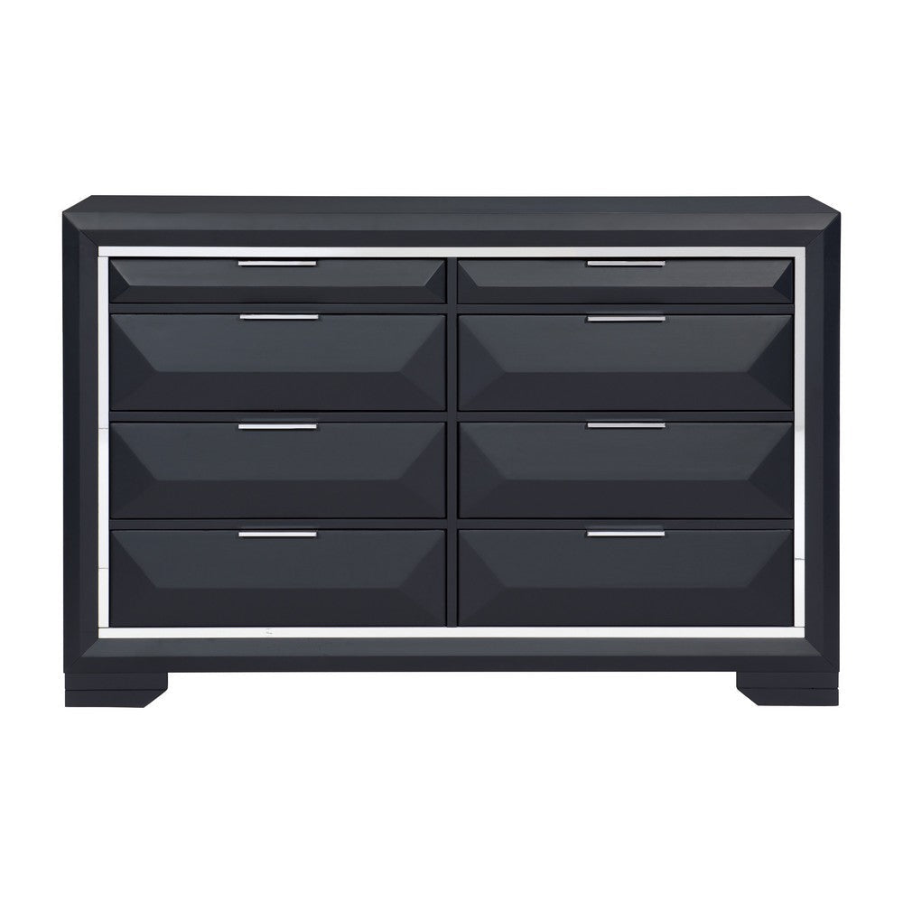 Rosy 60 Inch Dresser 8 Drawers Chrome Metal Accents Midnight Blue Wood By Casagear Home BM313589