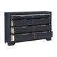 Rosy 60 Inch Dresser 8 Drawers Chrome Metal Accents Midnight Blue Wood By Casagear Home BM313589