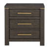 Carie 29 Inch Nightstand, 3 Drawers, Gold Accent Handles, Brown Gray Wood By Casagear Home