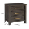 Carie 29 Inch Nightstand, 3 Drawers, Gold Accent Handles, Brown Gray Wood By Casagear Home