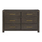 Carie 65 Inch Dresser 6 Drawers Gold Accent Handles Brown Gray Wood By Casagear Home BM313591