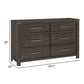 Carie 65 Inch Dresser 6 Drawers Gold Accent Handles Brown Gray Wood By Casagear Home BM313591