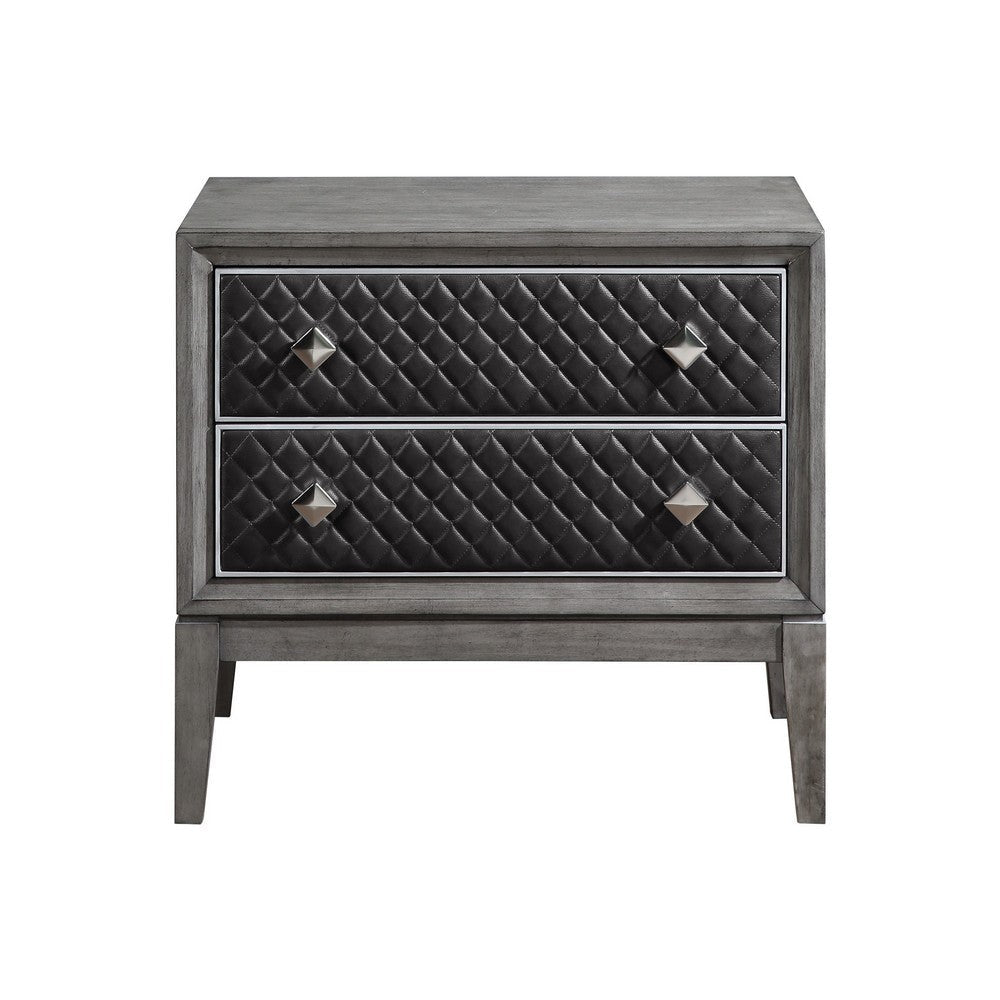 Stacy 29 Inch Nightstand 2 Faux Leather Upholstered Drawers Gray Wood By Casagear Home BM313593