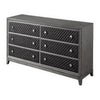 Stacy 64 Inch Dresser 6 Faux Leather Upholstered Drawers Gray Wood By Casagear Home BM313594