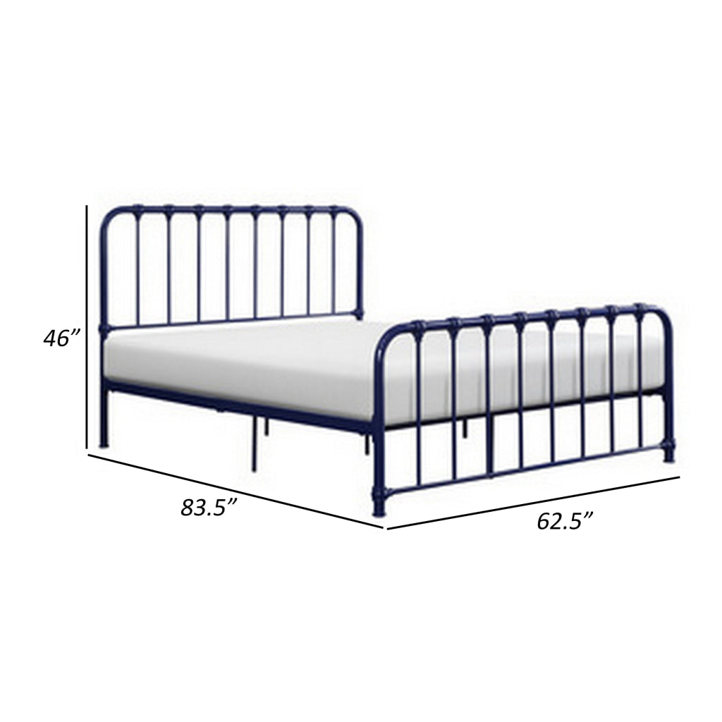 Ethan Queen Size Bed Classic Open Slatted Metal Frame Design Blue By Casagear Home BM313596