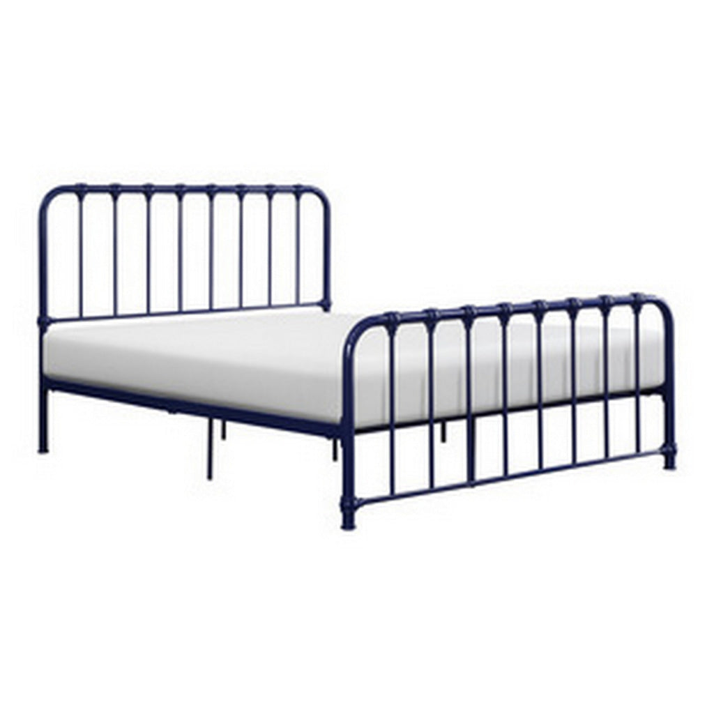 Ethan Queen Size Bed Classic Open Slatted Metal Frame Design Blue By Casagear Home BM313596