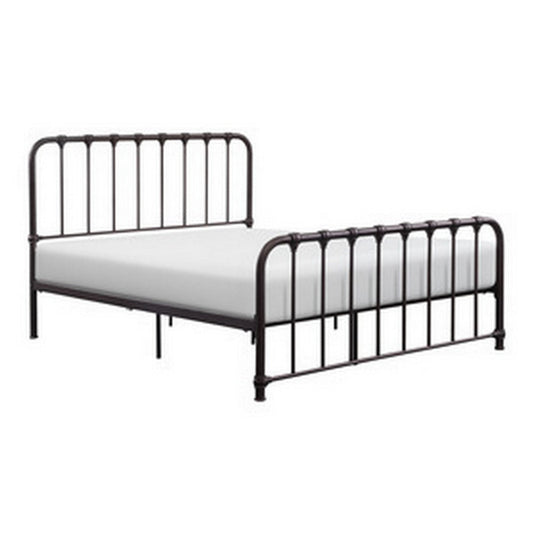 Ethan Queen Size Bed, Classic Open Slatted Metal Frame Design, Dark Bronze By Casagear Home