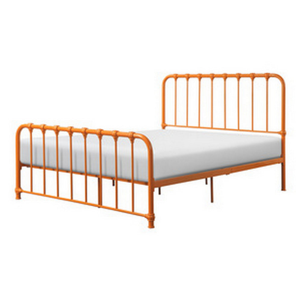 Ethan Queen Size Bed Classic Open Slatted Metal Frame Design Orange By Casagear Home BM313598