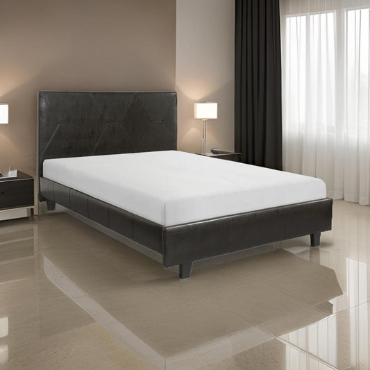 Leo Queen Size Platform Bed, Diamond Stitch Brown Faux Leather, Solid Wood By Casagear Home