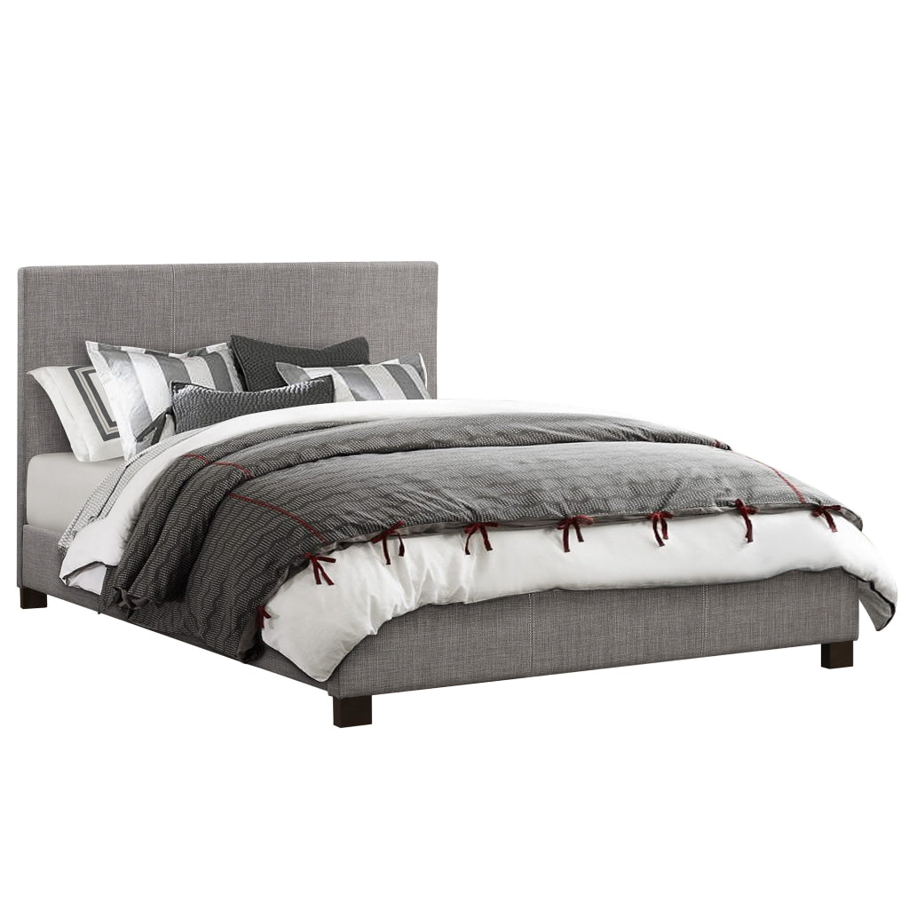 Sin King Size Platform Bed, Panel Headboard, Gray Polyester Upholstery By Casagear Home