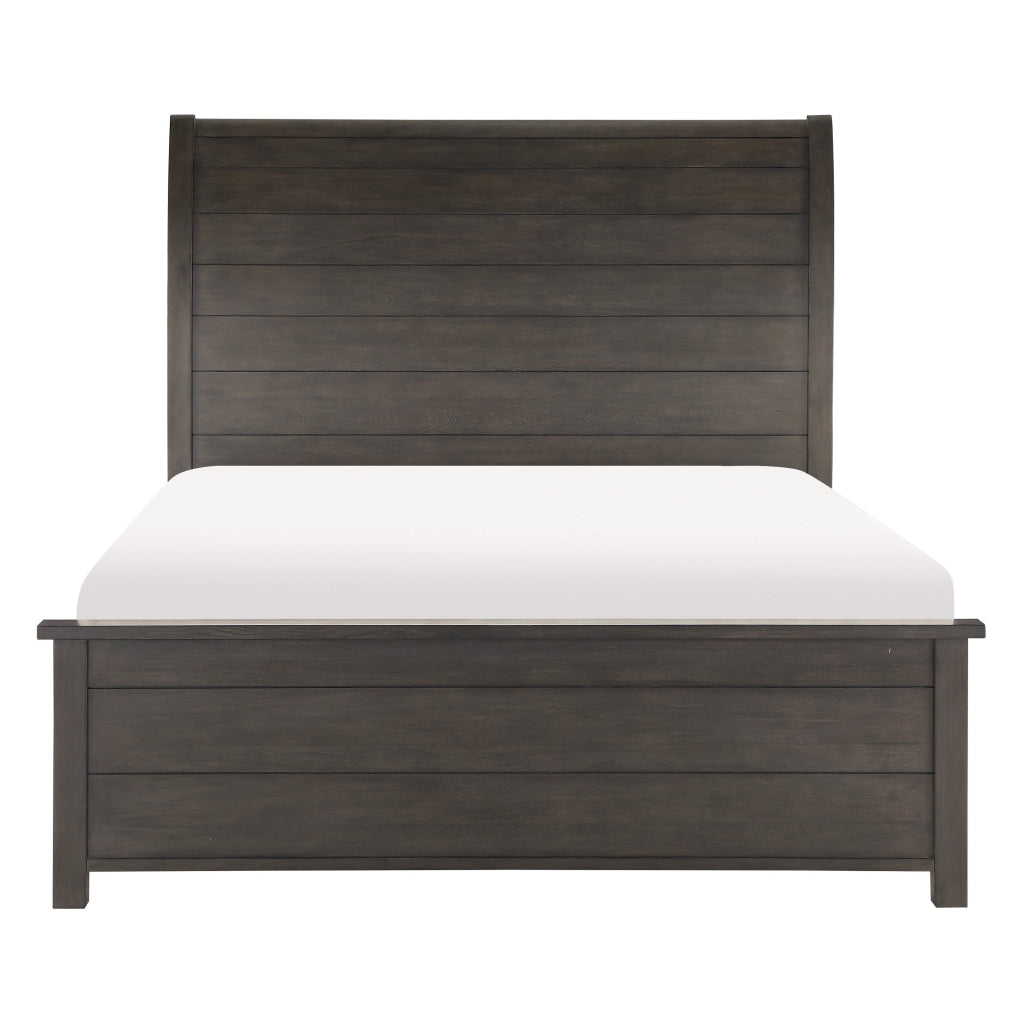 Bron Queen Size Bed with Sleigh Headboard Design Brown Finish Solid Wood By Casagear Home BM313611