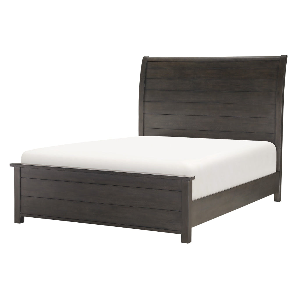 Bron Queen Size Bed with Sleigh Headboard Design Brown Finish Solid Wood By Casagear Home BM313611