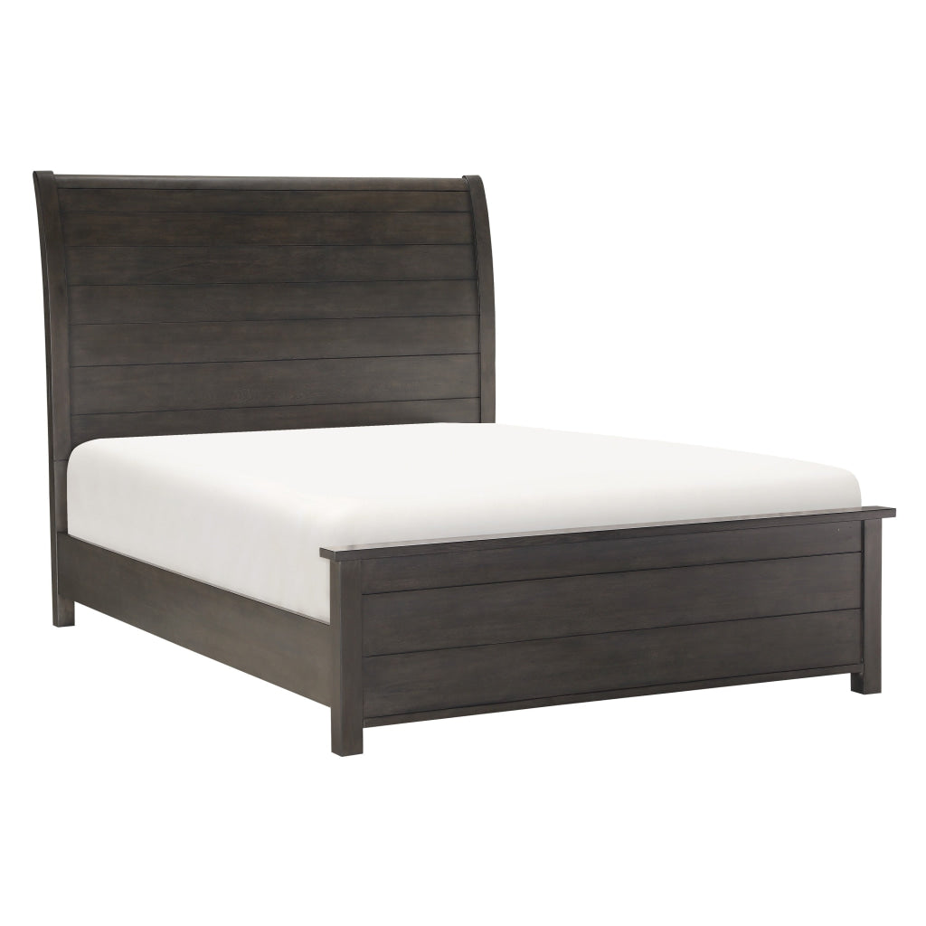 Bron Queen Size Bed with Sleigh Headboard Design Brown Finish Solid Wood By Casagear Home BM313611