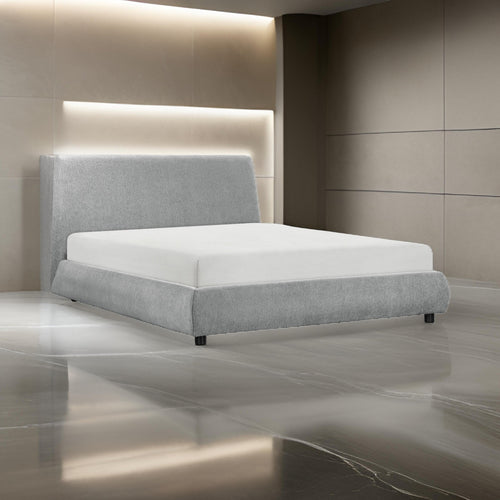 Ford Queen Size Platform Bed, Low Profile, Gray Chenille Fabric Upholstery By Casagear Home