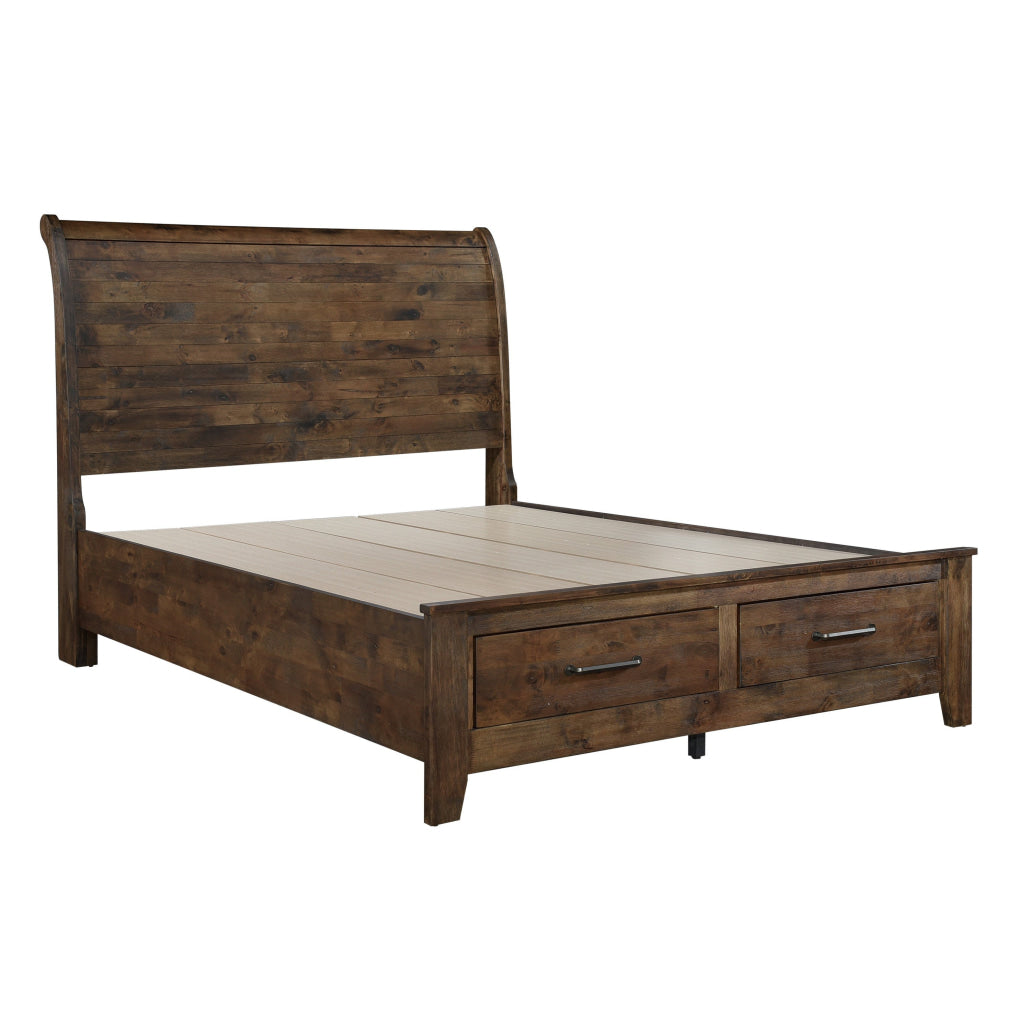 Rick Queen Size Platform Bed Sleigh 2 Footboard Storage Brown Rubberwood By Casagear Home BM313615