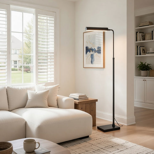 Kime 44-58 Inch Floor Lamp, Adjustable Height, LED, Charcoal Grey Finish By Casagear Home