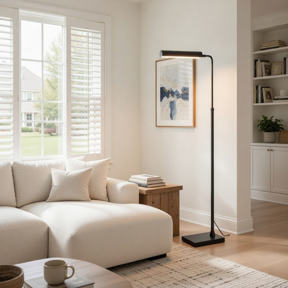Kime 44-58 Inch Floor Lamp, Adjustable Height, LED, Charcoal Grey Finish By Casagear Home