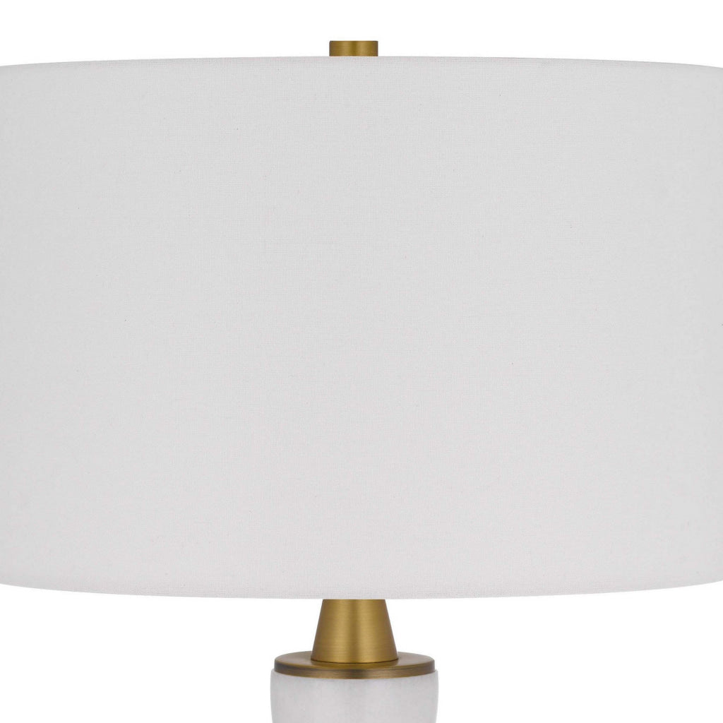 31 Inch Table Lamp with White Drum Shade Clear Crystal Base Brass Finish By Casagear Home BM313621