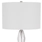 32 Inch Table Lamp with White Drum Shade, Marble Base, Brushed Steel By Casagear Home