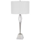 32 Inch Table Lamp with White Drum Shade Marble Base Brushed Steel By Casagear Home BM313622