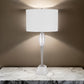 32 Inch Table Lamp with White Drum Shade, Marble Base, Brushed Steel By Casagear Home