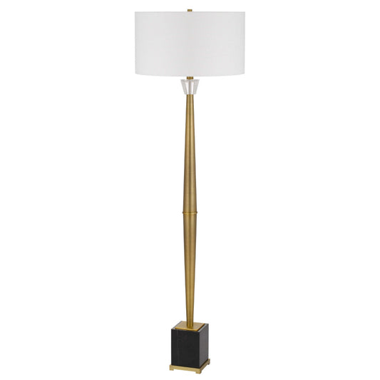 62 Inch Floor Lamp with White Drum Shade, Marble Base, Crystal, Brass By Casagear Home