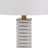 28 Inch Table Lamp White Drum Hardback Marble and Antique Brass Finish By Casagear Home BM313624