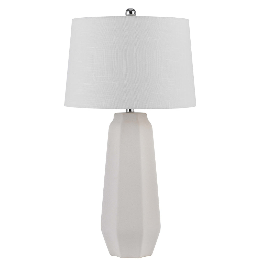 Niu 30 Inch Table Lamp Set of 2 Drum Shade Sandy White Ceramic Prism Base By Casagear Home BM313625