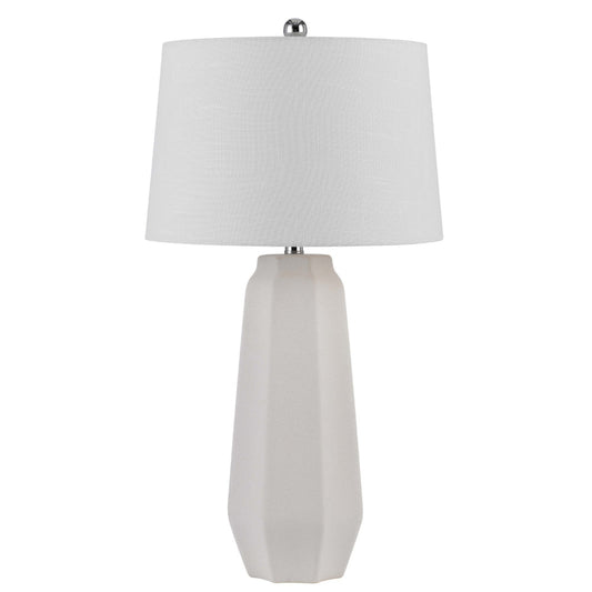 Niu 30 Inch Table Lamp Set of 2, Drum Shade, Sandy White Ceramic Prism Base By Casagear Home