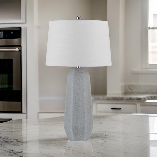 Niu 30 Inch Table Lamp Set of 2, Drum Shade, Stone Gray Ceramic Prism Base By Casagear Home