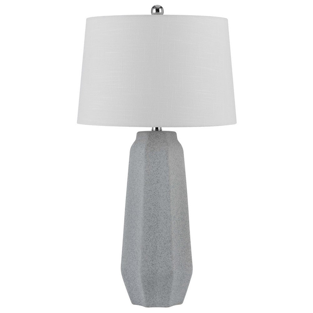 Niu 30 Inch Table Lamp Set of 2 Drum Shade Stone Gray Ceramic Prism Base By Casagear Home BM313626